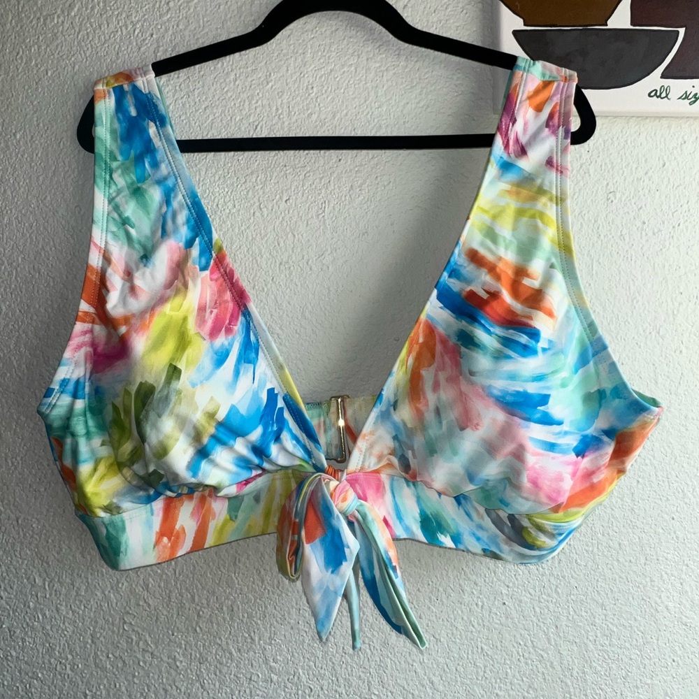 Time and Tru Multicolor Watercolor Swim Top